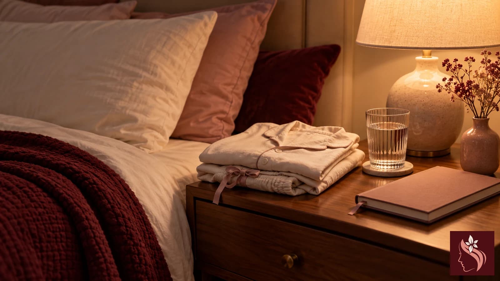 A quiet bedroom with comfortable bedding and dim light