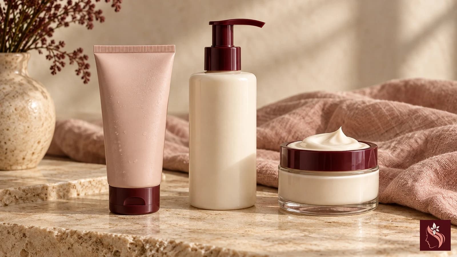 Unbranded gel, lotion and cream jars arranged on a cream counter
