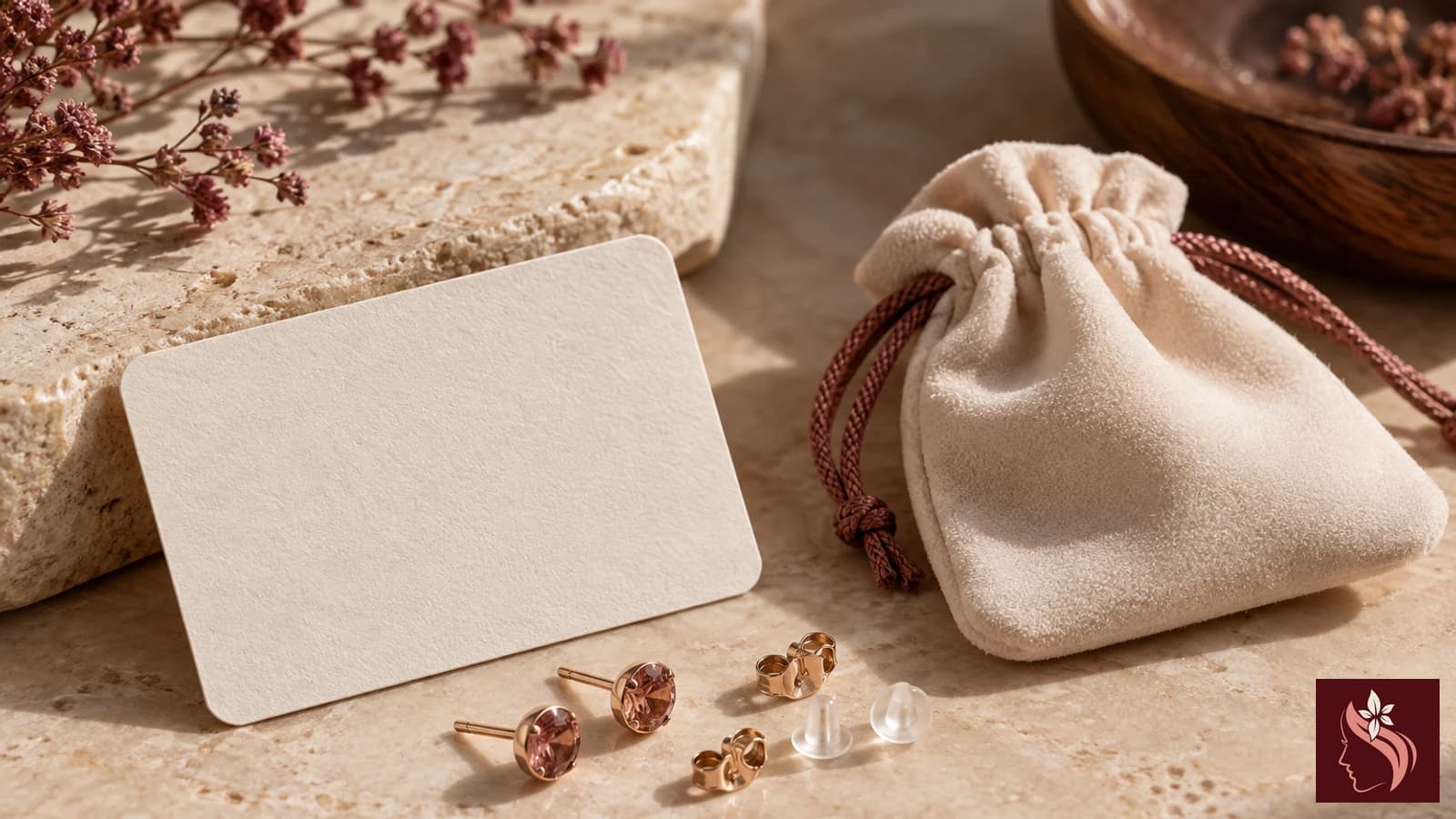 A close jewelry still life showing clasp and earring post details