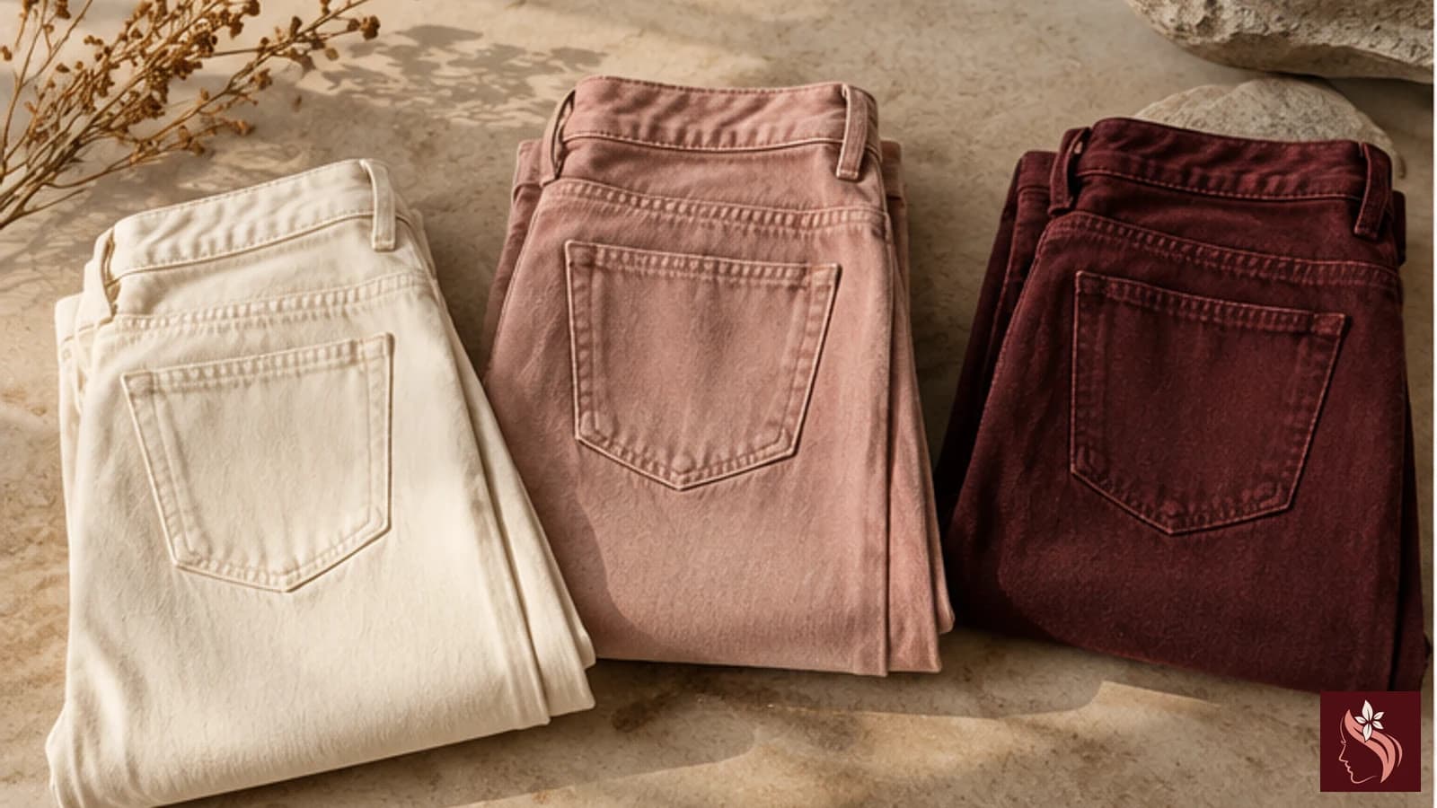 Folded denim in straight, wide, and tapered silhouettes arranged side by side