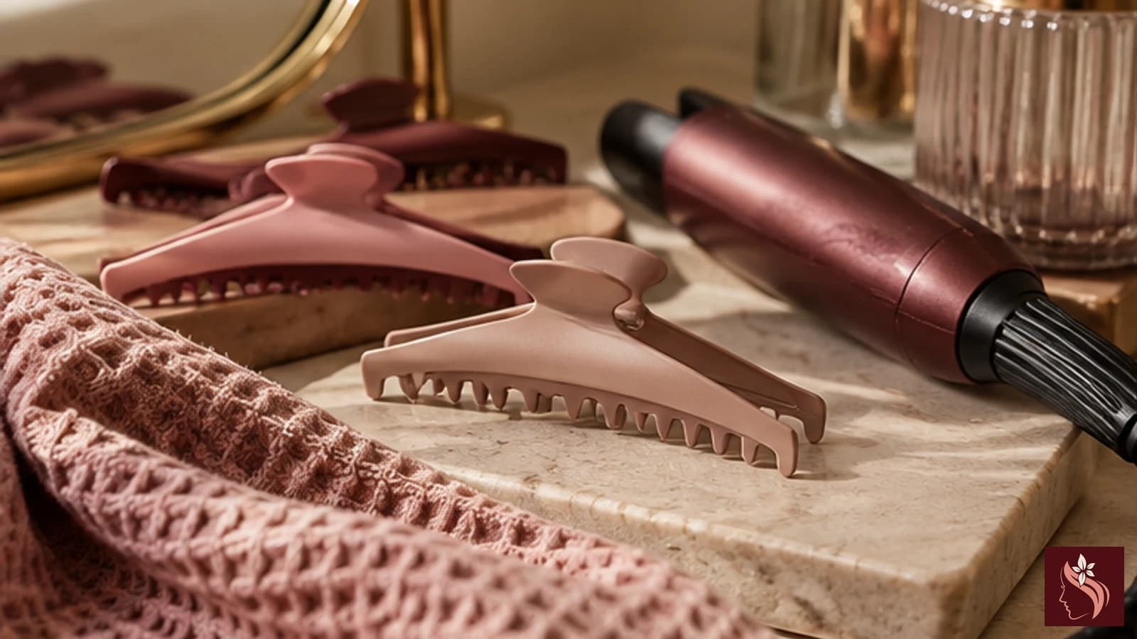Sectioning clips and a plain spray bottle beside a mirror