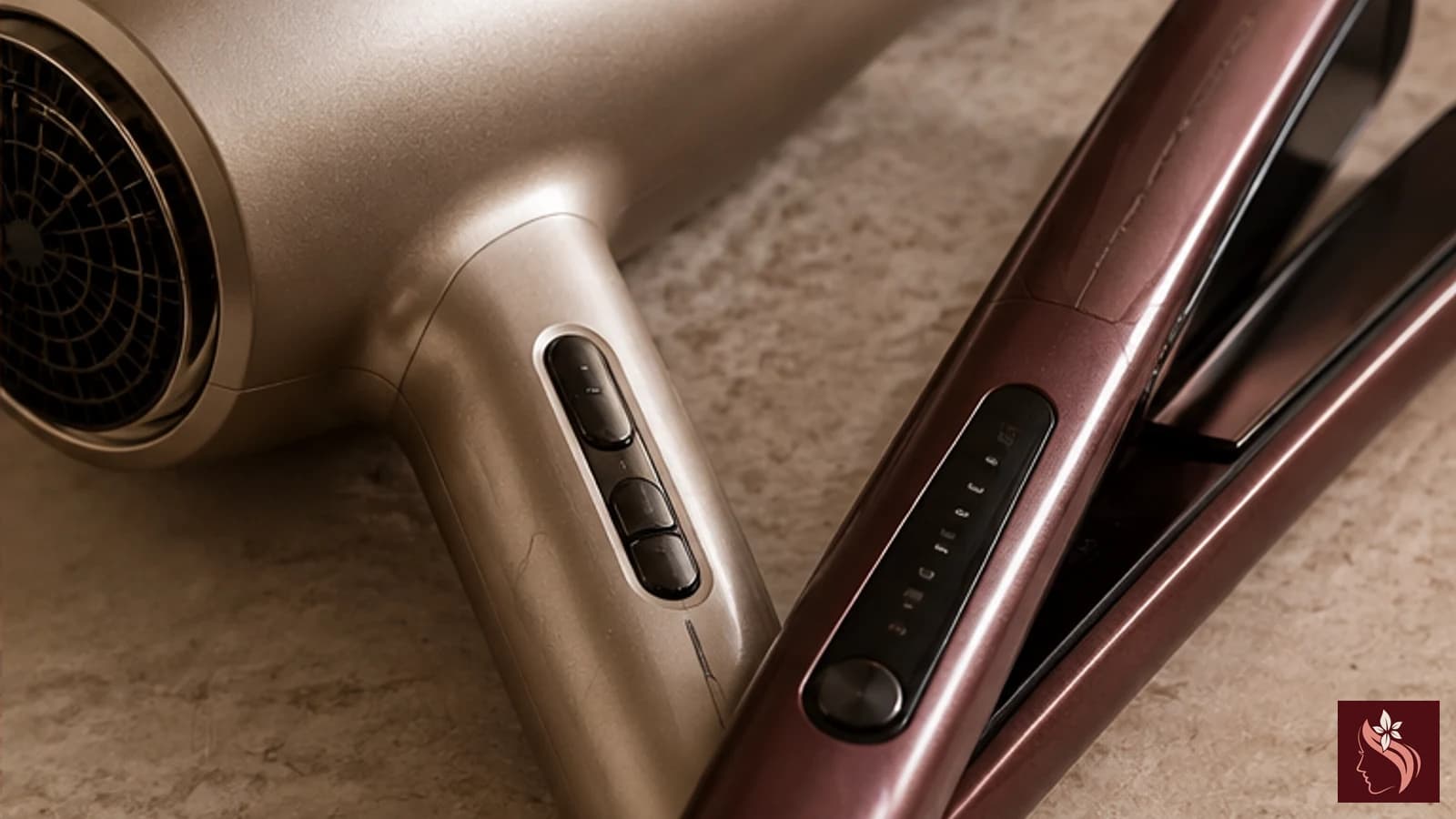Hair dryer and flat iron with visible temperature controls