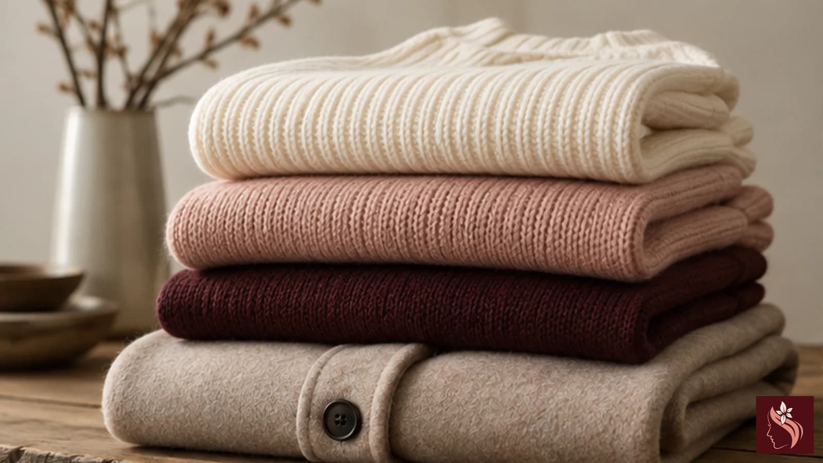 Folded base, mid, and outer layers arranged in a neutral outfit sequence