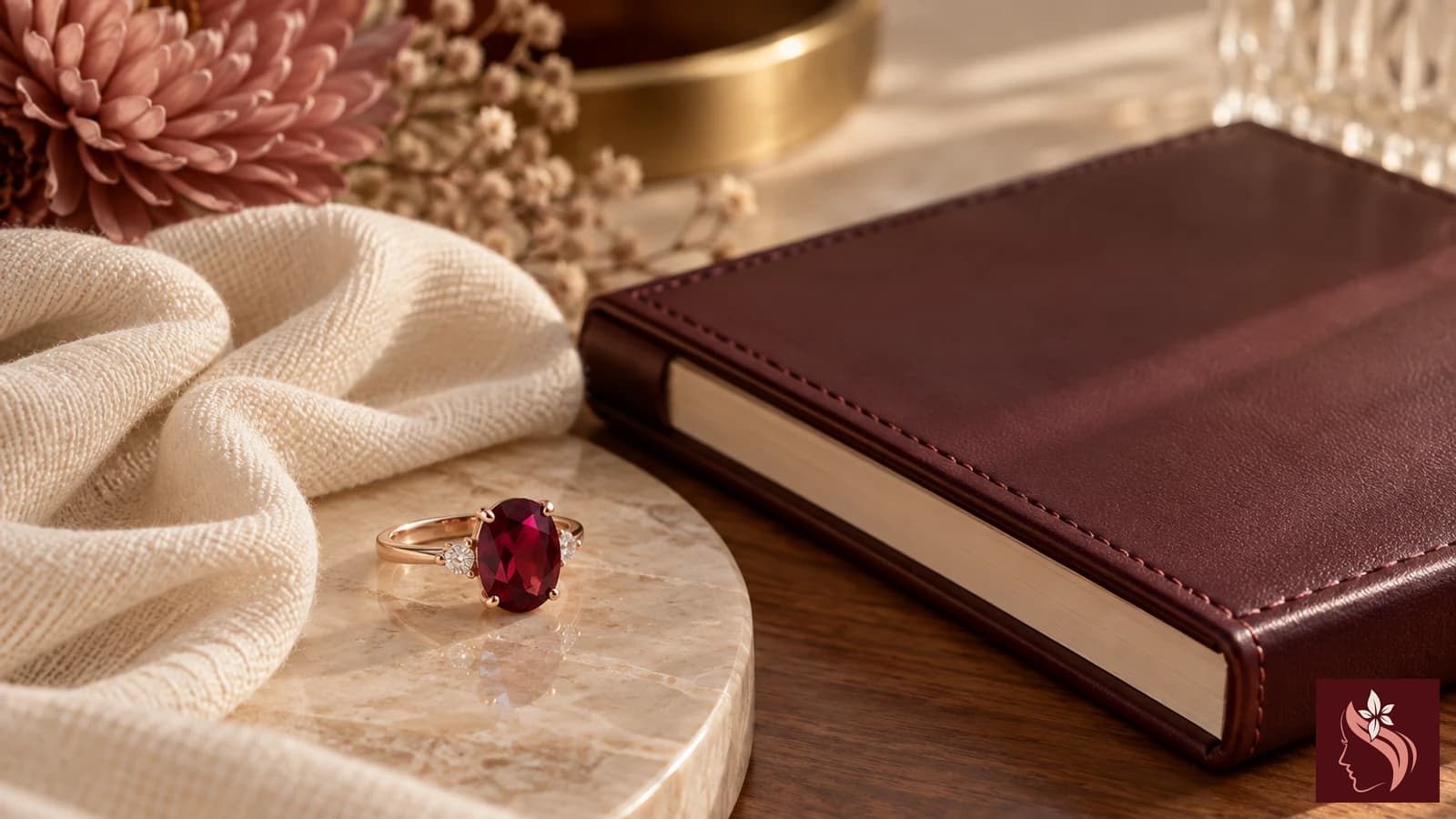 Gemstone jewelry and a blank document folder arranged for a pre-purchase checklist